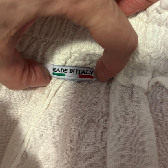 Retro white high waist pure linen gathered shorts bermudas NWT - Picture 6 of 9